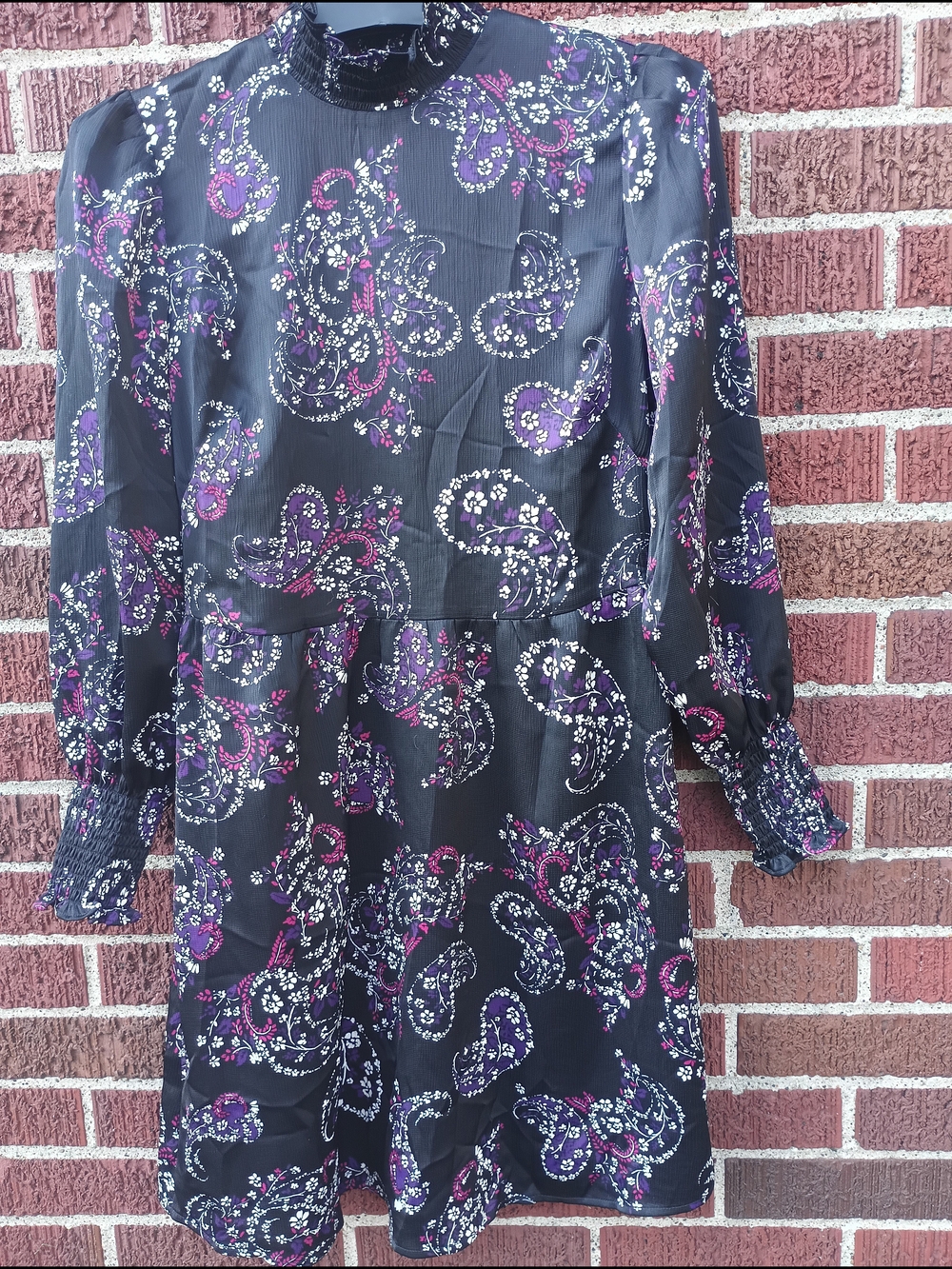 LOFT Paisley  Ruffle High Neck Long Sleeve Dress